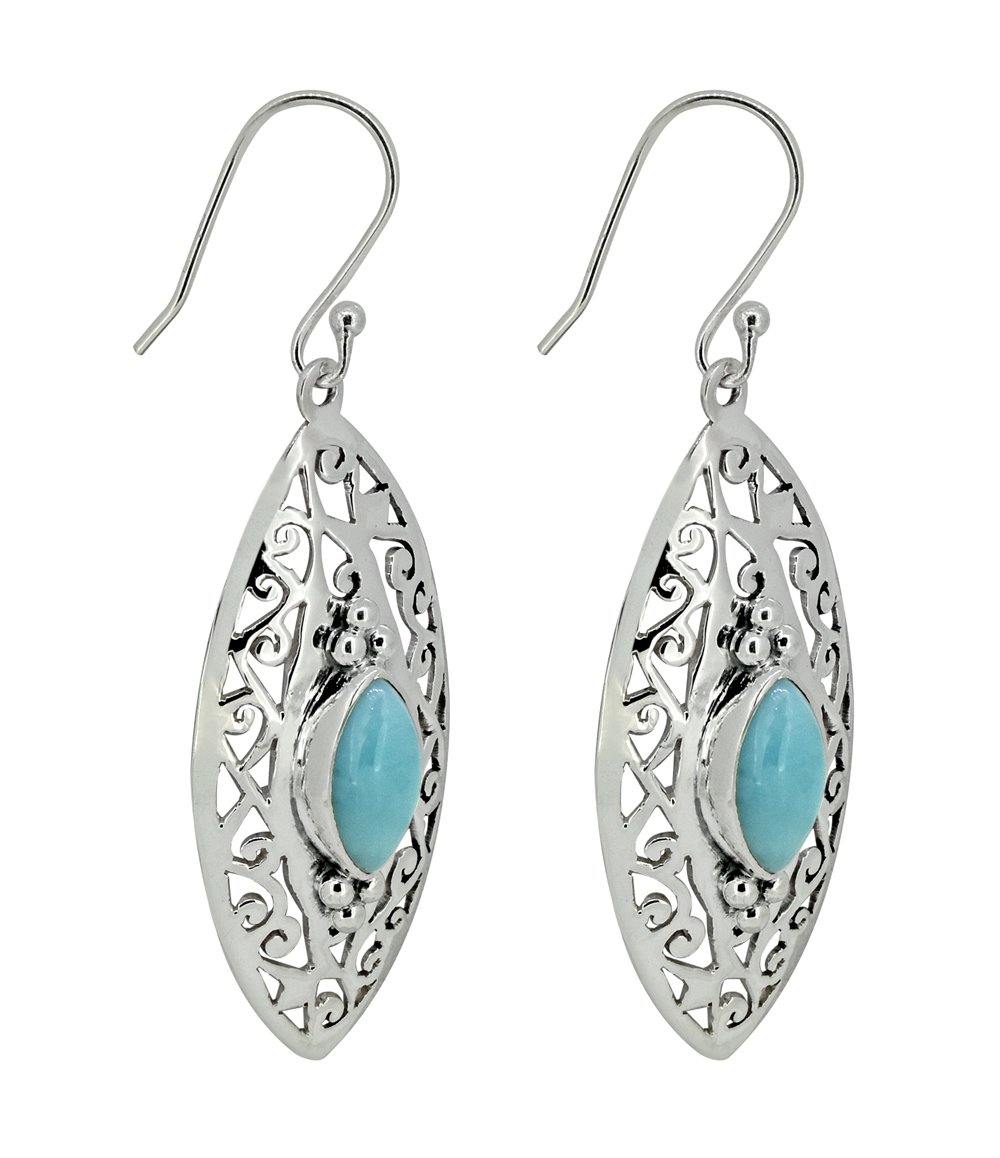 2.12" Larimar Solid 925 Sterling Silver Designer Dangle Earrings Jewelry - YoTreasure