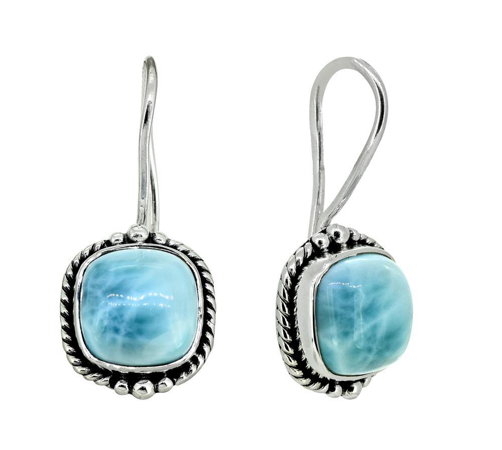 1.10" Larimar Solid 925 Sterling Silver Fixed Wire Earrings - YoTreasure