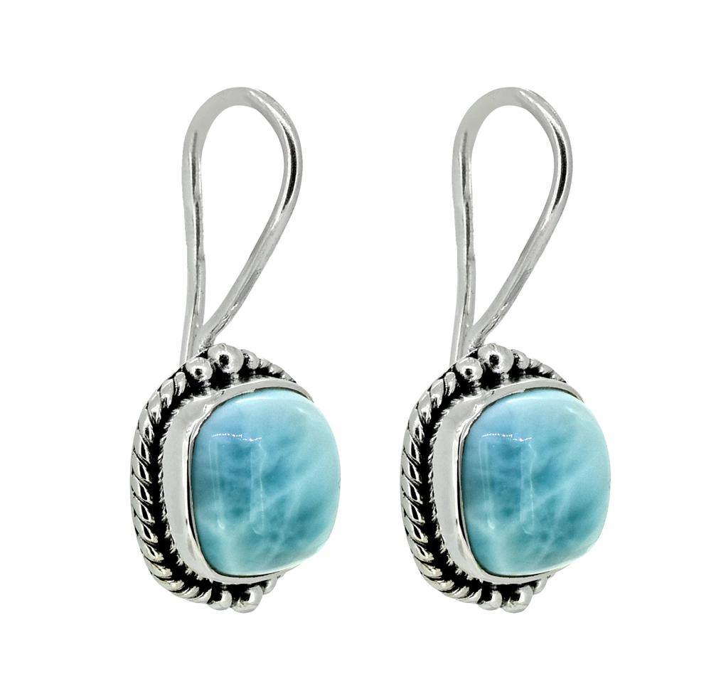 1.10" Larimar Solid 925 Sterling Silver Fixed Wire Earrings - YoTreasure