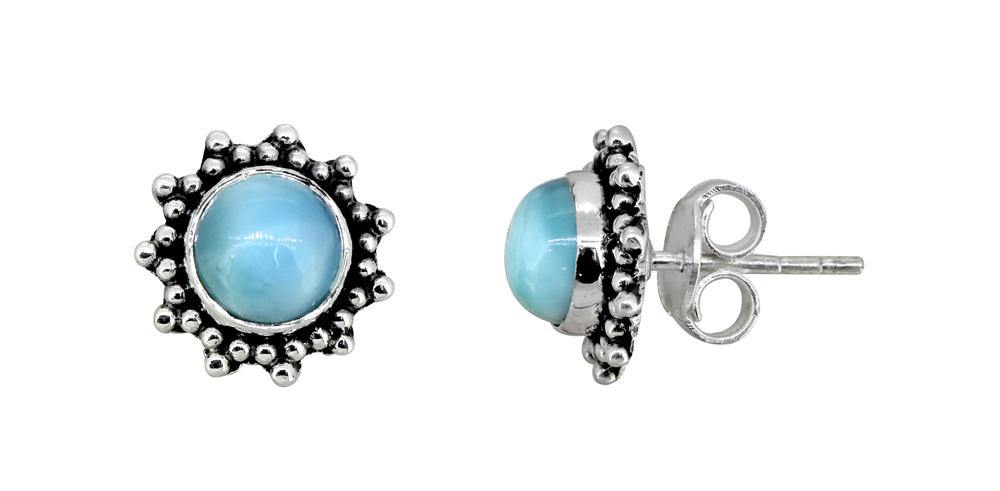 Larimar Solid 925 Sterling Silver Stud Earrings - YoTreasure
