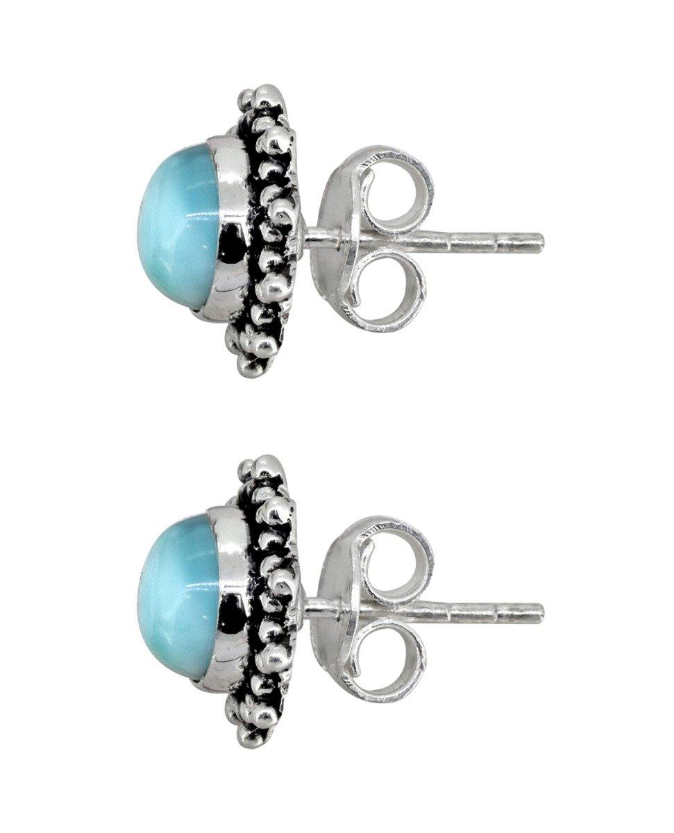 Larimar Solid 925 Sterling Silver Stud Earrings - YoTreasure