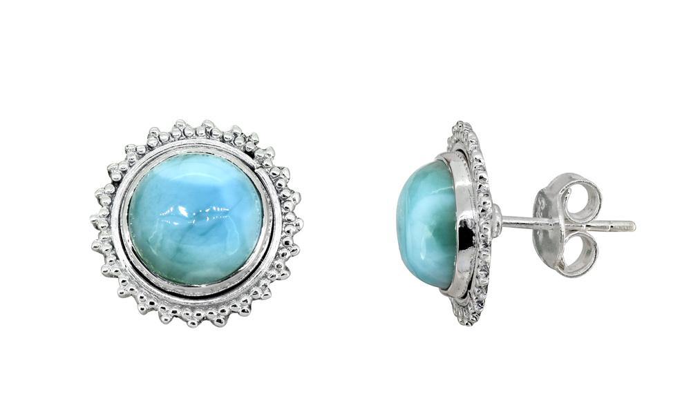 Larimar Solid 925 Sterling Silver Stud Earrings - YoTreasure