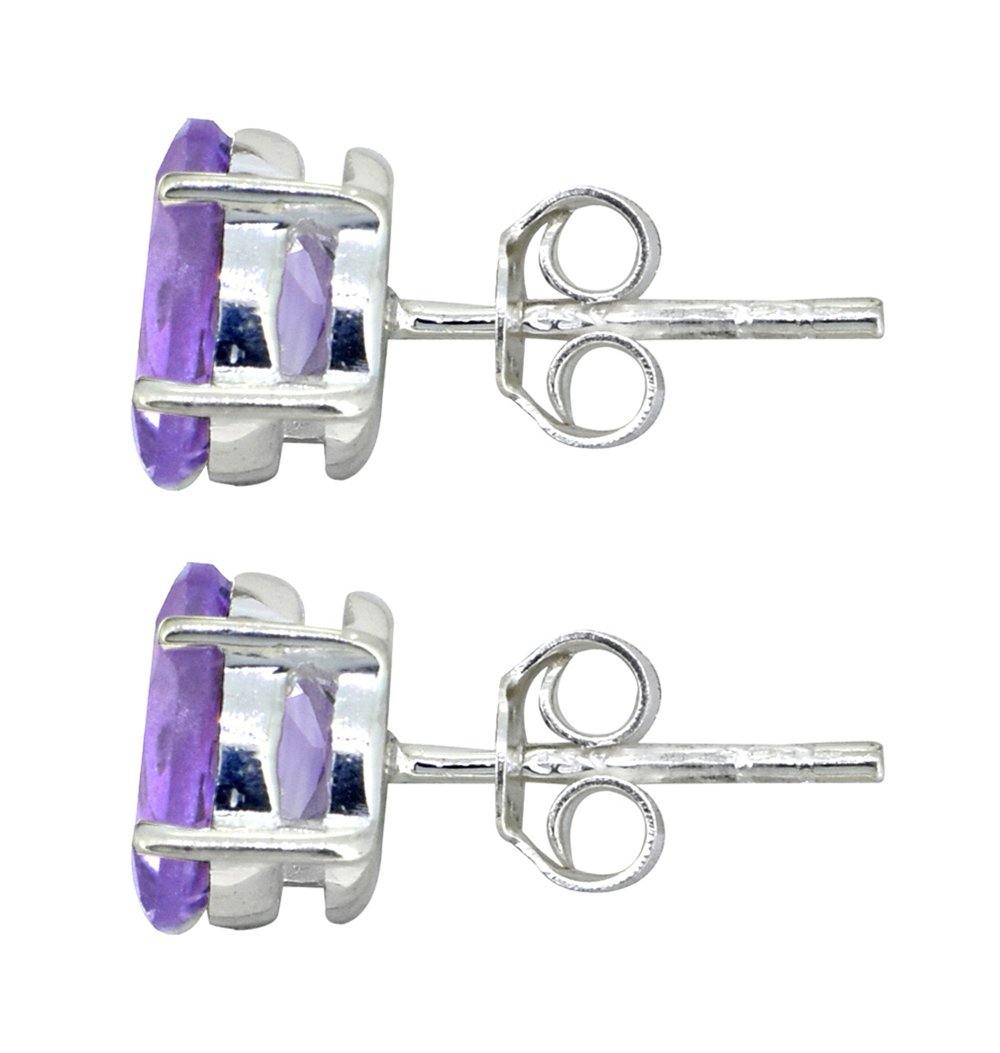 Natural Amethyst Solid 925 Sterling Silver Stud Earrings Jewelry - YoTreasure