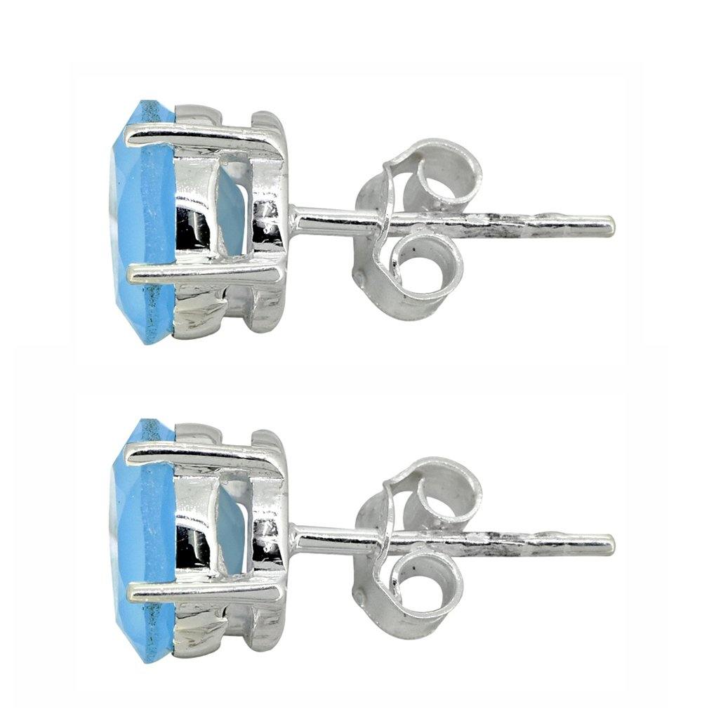 Blue Onyx Solid 925 Sterling Silver Stud Earrings - YoTreasure