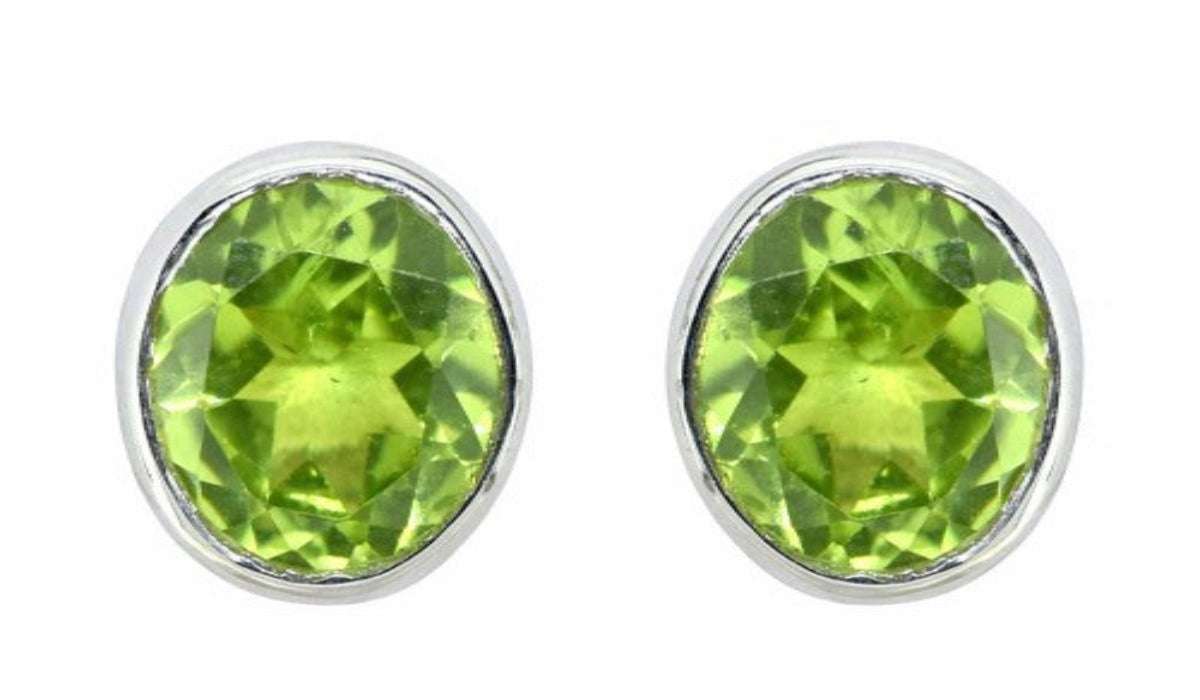 Peridot Solid 925 Sterling Silver Stud Earrings - YoTreasure