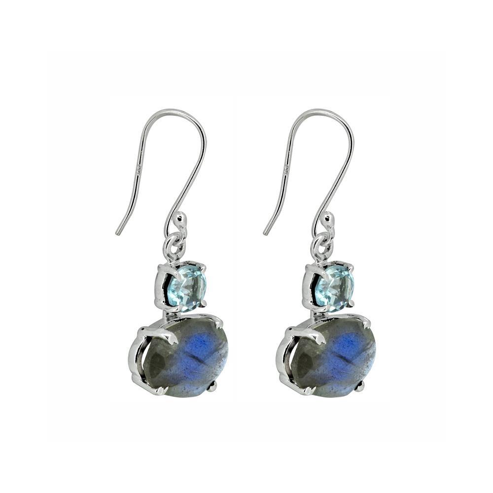 1.40" Labradorite Blue Topaz Solid 925 Sterling Silver Dangle Earrings Jewelry - YoTreasure
