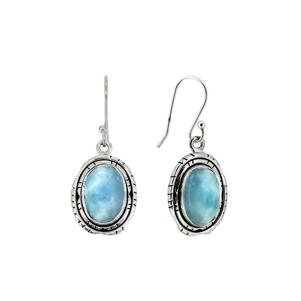 1.45" Larimar Dangle Earrings Solid 925 Sterling Silver Jewelry - YoTreasure