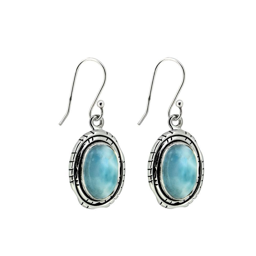 1.45" Larimar Dangle Earrings Solid 925 Sterling Silver Jewelry - YoTreasure