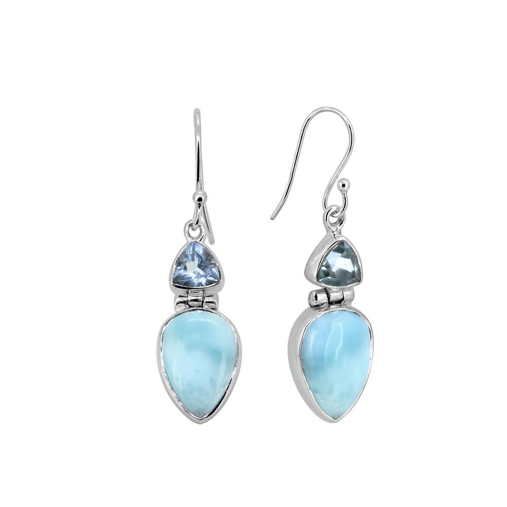 1.61" Larimar Blue Topaz Solid 925 Sterling Silver Teardrop Dangle Earrings Jewelry - YoTreasure