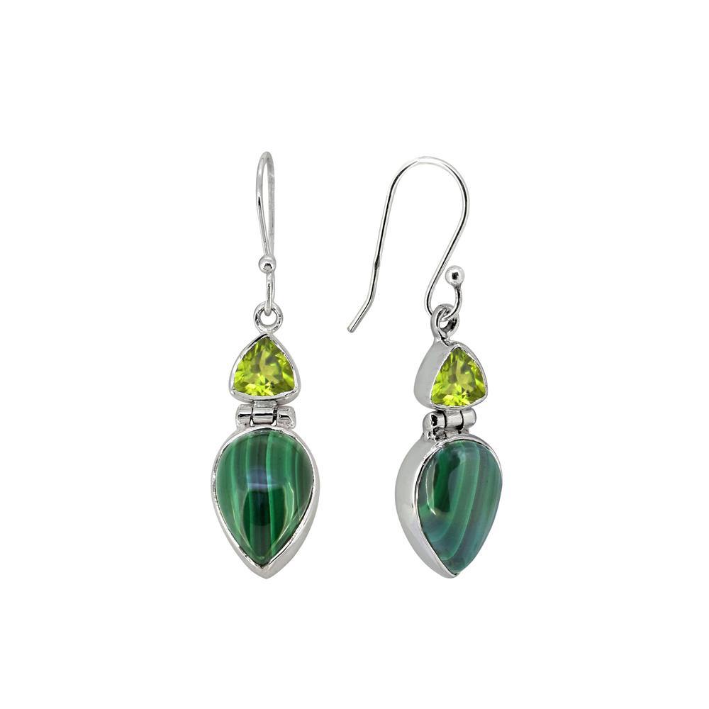 Malachite Peridot Solid 925 Sterling Silver Dangle Earrings Jewelry - YoTreasure