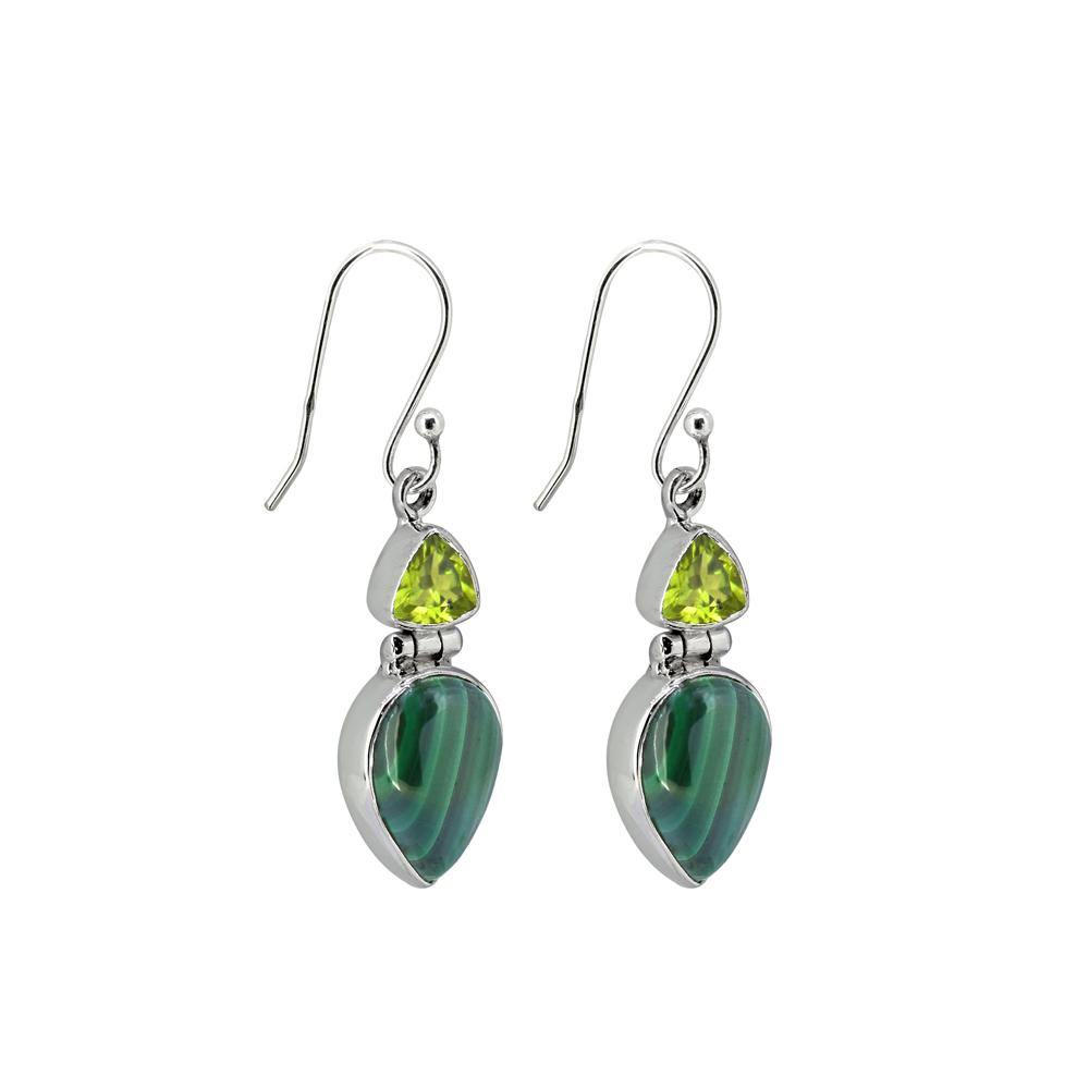 Malachite Peridot Solid 925 Sterling Silver Dangle Earrings Jewelry - YoTreasure