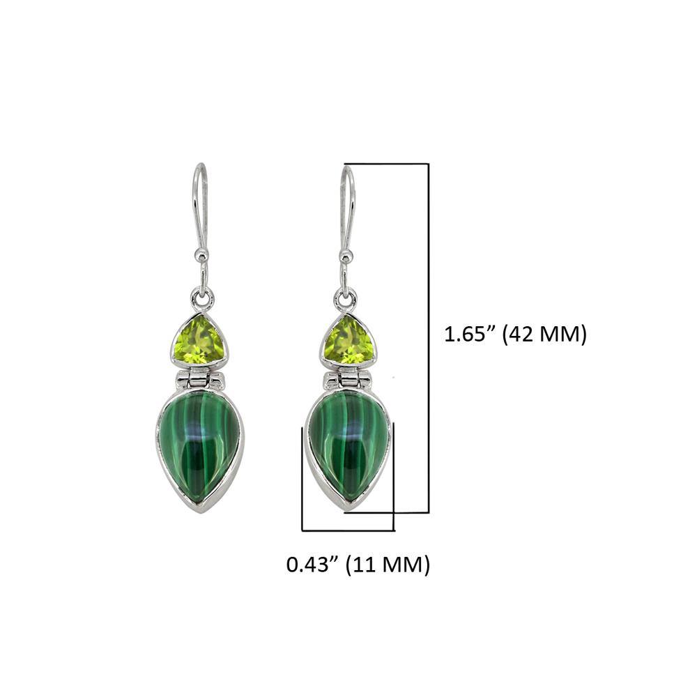 Malachite Peridot Solid 925 Sterling Silver Dangle Earrings Jewelry - YoTreasure