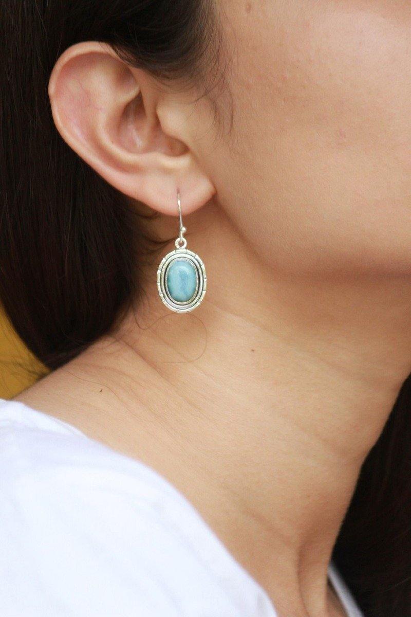 1.49" Larimar Solid 925 Sterling Silver Dangle Earrings Jewelry - YoTreasure