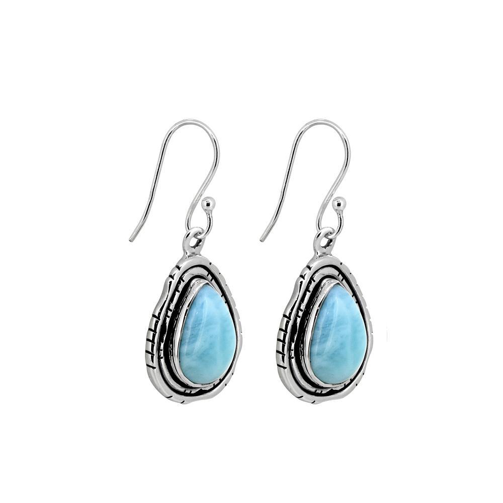 1.37" Larimar Solid 925 Sterling Silver Dangle Earrings Jewelry - YoTreasure
