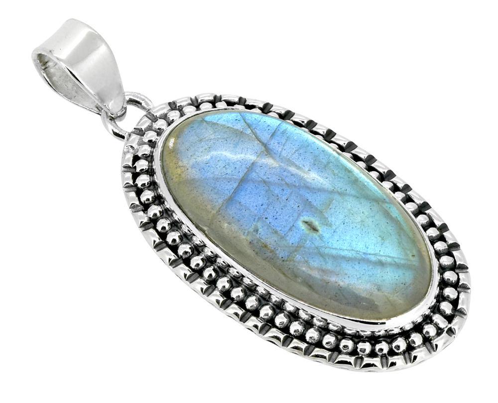 Labradorite Gemstone Pendant Solid Sterling Silver Chain Necklace Jewelry 18" - YoTreasure