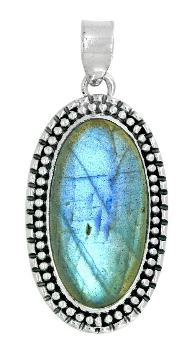 Labradorite Gemstone Pendant Solid Sterling Silver Chain Necklace Jewelry 18" - YoTreasure