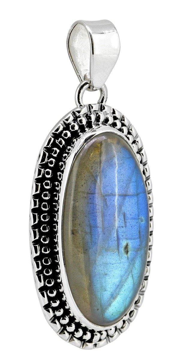 Labradorite Gemstone Pendant Solid Sterling Silver Chain Necklace Jewelry 18" - YoTreasure