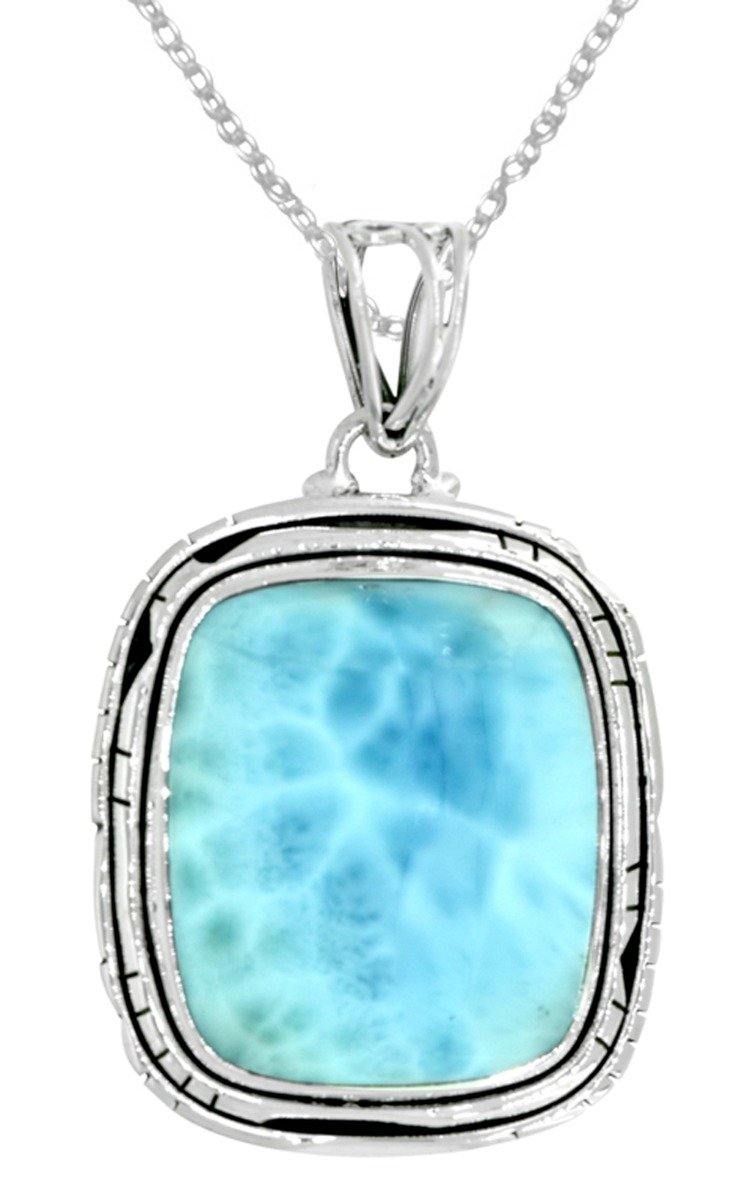 Sterling Silver Natural Larimar Gemstone Pendant Women Chain Necklace Jewelry Gift, 18" - YoTreasure