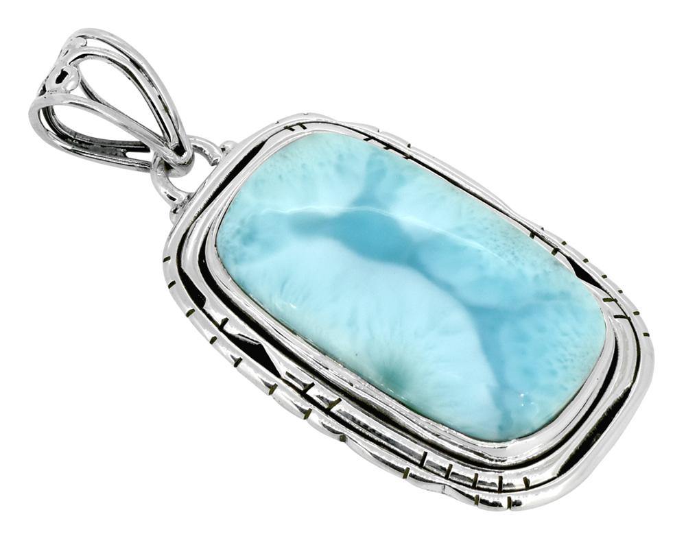Natural Larimar Gemstone Pendant Solid 925 Sterling Silver Chain Necklace Jewelry Gift, 18" - YoTreasure