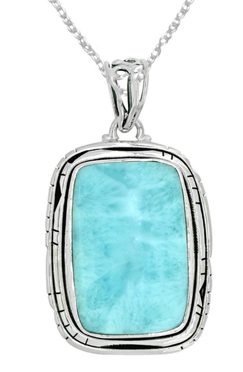 Fashion Women Chain Necklace Jewelry Solid 925 Sterling Silver Natural Larimar Gemstone Pendant, 18" - YoTreasure