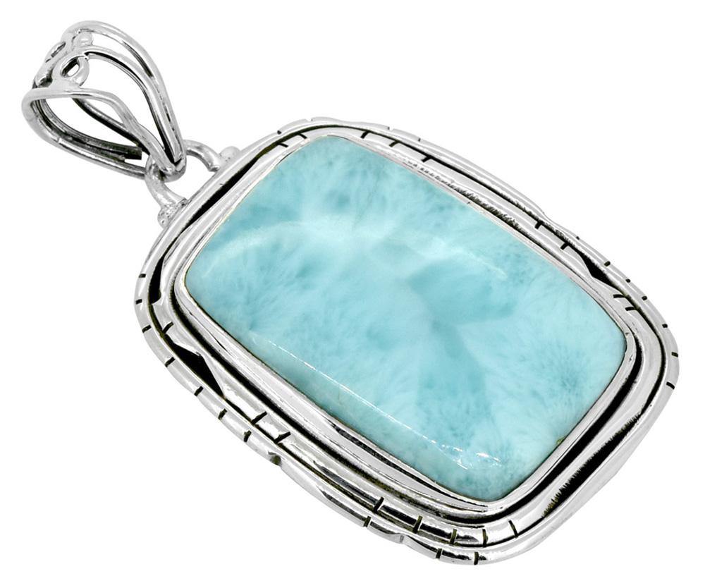 Fashion Women Chain Necklace Jewelry Solid 925 Sterling Silver Natural Larimar Gemstone Pendant, 18" - YoTreasure