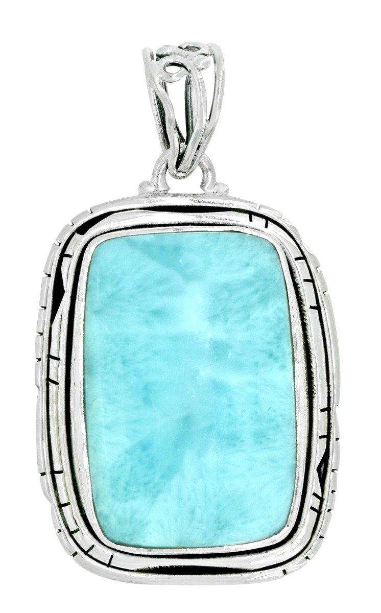 Fashion Women Chain Necklace Jewelry Solid 925 Sterling Silver Natural Larimar Gemstone Pendant, 18" - YoTreasure