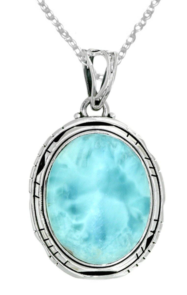 Women Chain Necklace Jewelry .925 Sterling Silver Natural Larimar Gemstone Pendant Gift for Her, 18" - YoTreasure