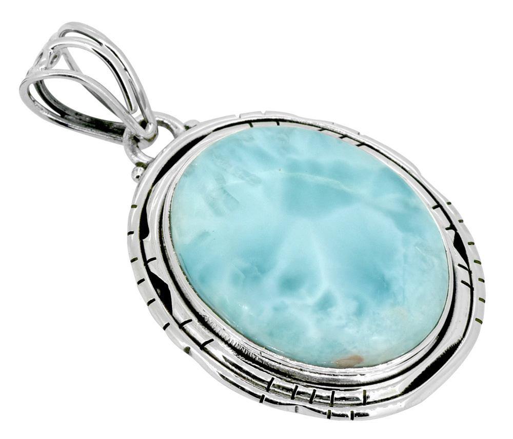 Women Chain Necklace Jewelry .925 Sterling Silver Natural Larimar Gemstone Pendant Gift for Her, 18" - YoTreasure