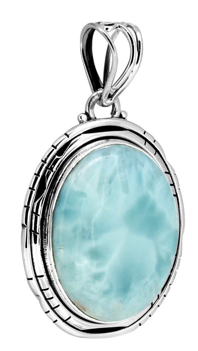 Women Chain Necklace Jewelry .925 Sterling Silver Natural Larimar Gemstone Pendant Gift for Her, 18" - YoTreasure