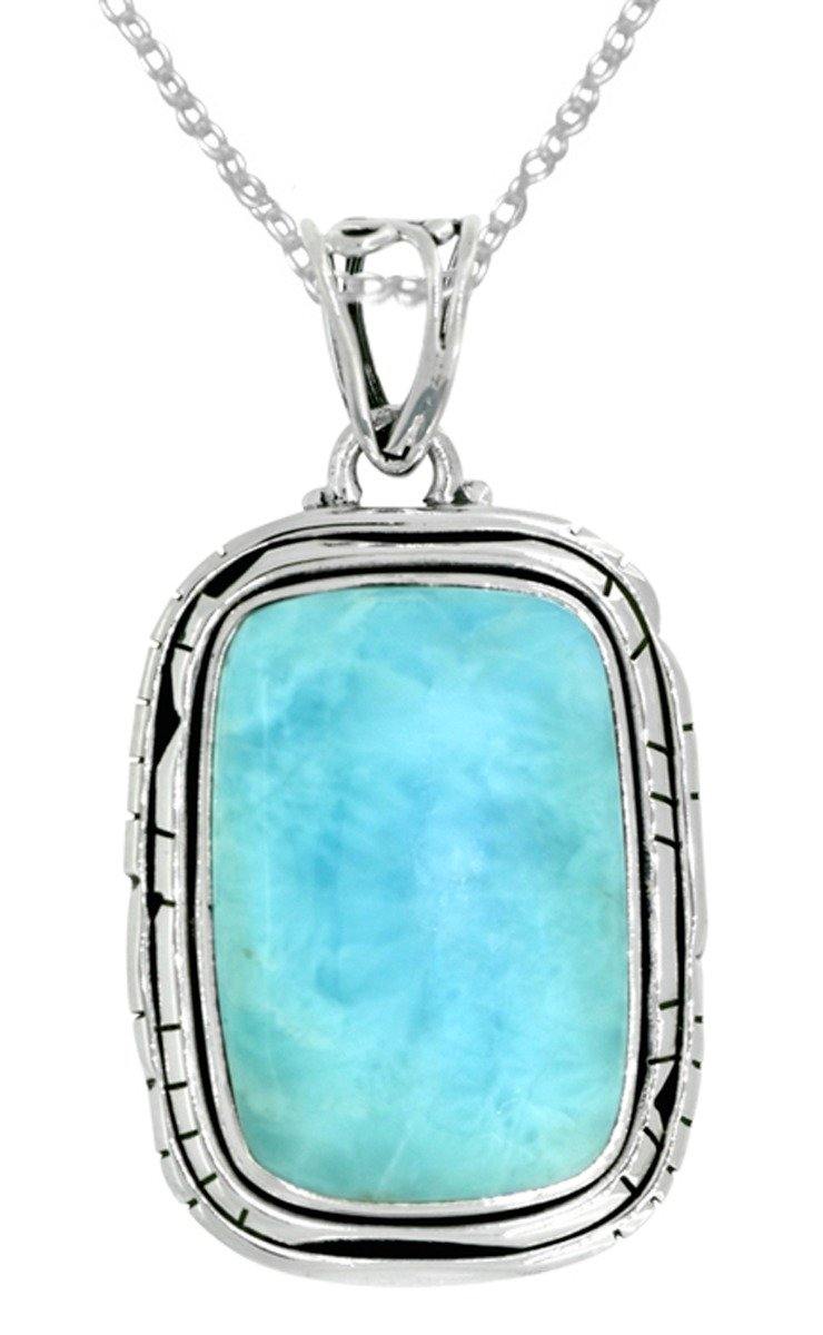 Larimar Solid 925 Sterling Silver Pendant Necklace with 18" Chain - YoTreasure