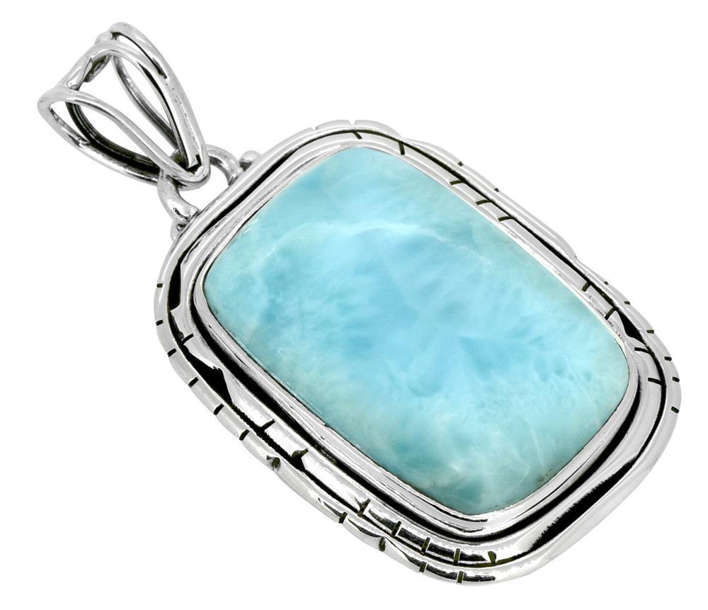 Larimar Solid 925 Sterling Silver Pendant Necklace with 18" Chain - YoTreasure