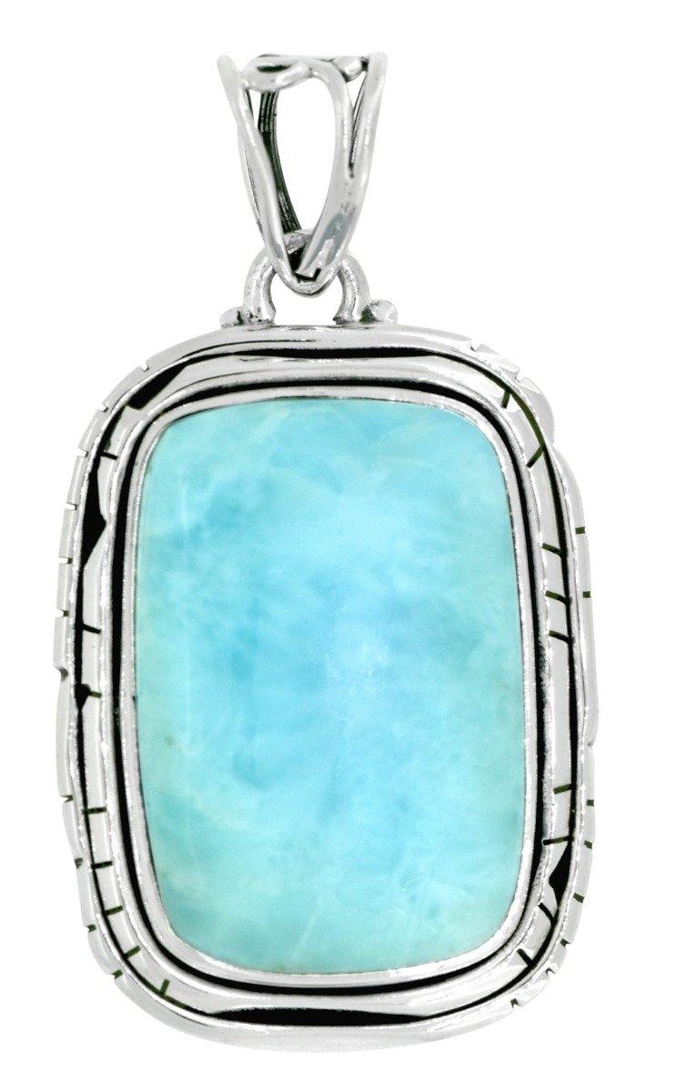 Larimar Solid 925 Sterling Silver Pendant Necklace with 18" Chain - YoTreasure