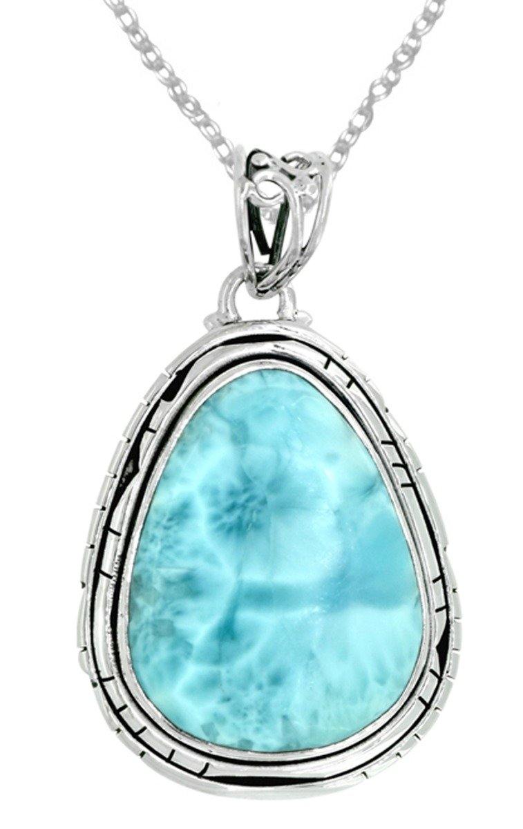 Natural Larimar Gemstone Pendant Jewelry Solid 925 Sterling Silver Long Chain Necklace Gift, 18" - YoTreasure