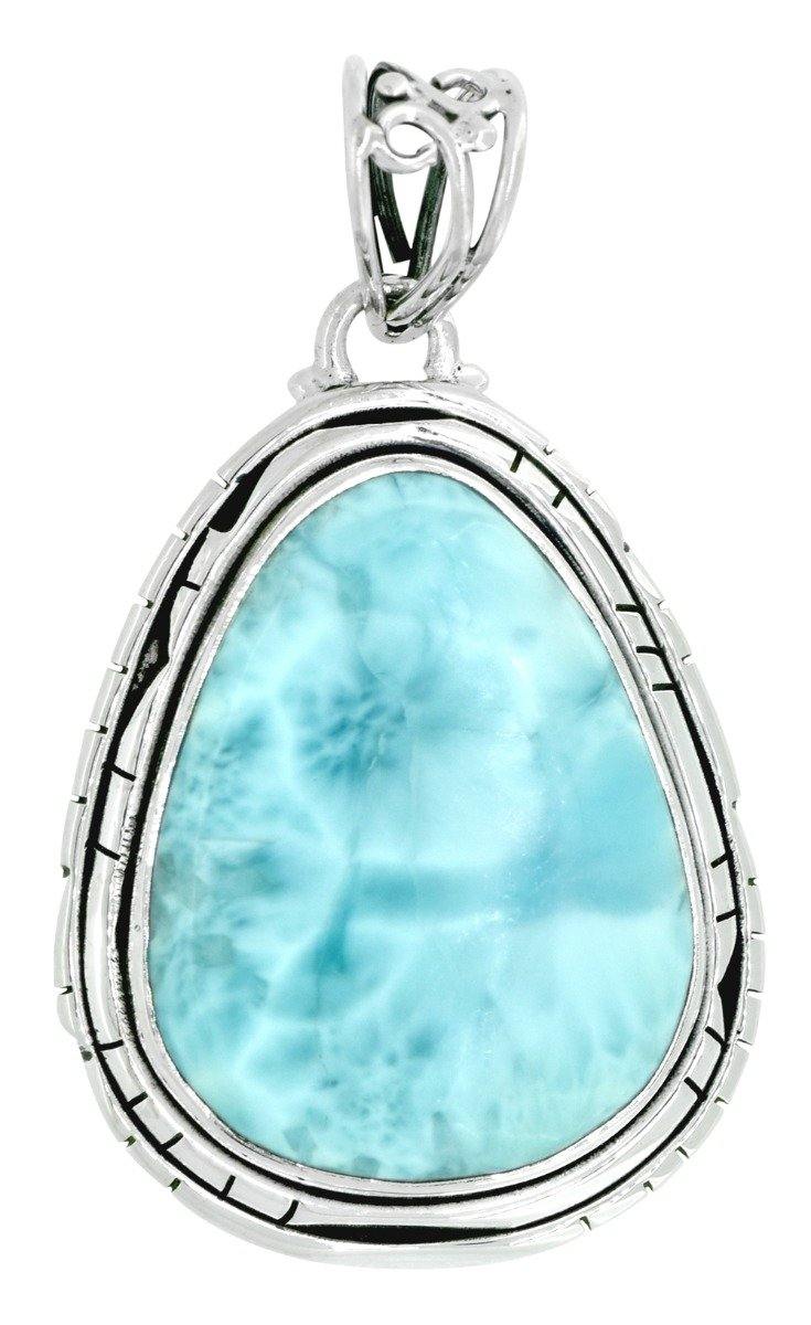 Natural Larimar Gemstone Pendant Jewelry Solid 925 Sterling Silver Long Chain Necklace Gift, 18" - YoTreasure