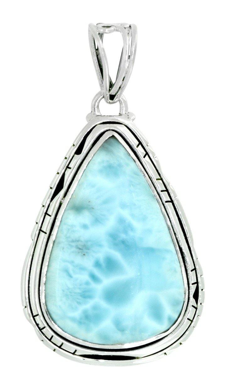 Natural Larimar Gemstone Pendant 925 Sterling Silver Women Chain Necklace Designer Jewelry, 18" - YoTreasure