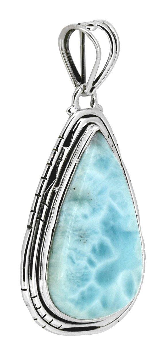 Natural Larimar Gemstone Pendant 925 Sterling Silver Women Chain Necklace Designer Jewelry, 18" - YoTreasure