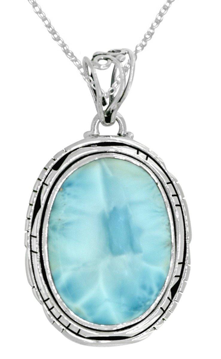 Natural Larimar Gemstone Pendant .925 Sterling Silver Fashion Women Chain Necklace Jewelry Gift, 18" - YoTreasure