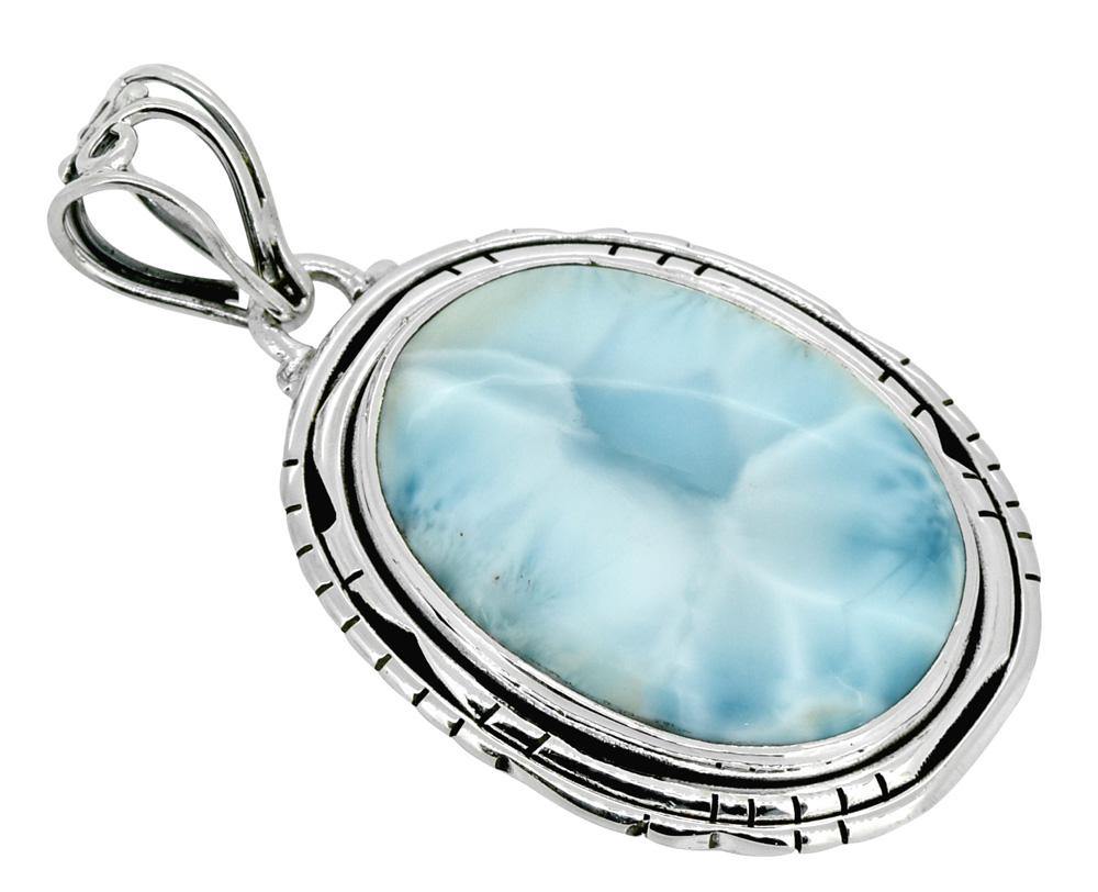 Natural Larimar Gemstone Pendant .925 Sterling Silver Fashion Women Chain Necklace Jewelry Gift, 18" - YoTreasure