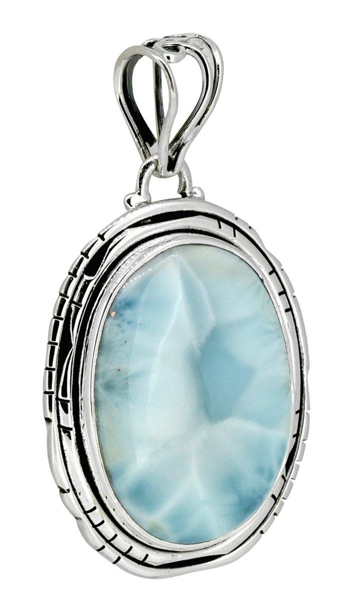 Natural Larimar Gemstone Pendant .925 Sterling Silver Fashion Women Chain Necklace Jewelry Gift, 18" - YoTreasure
