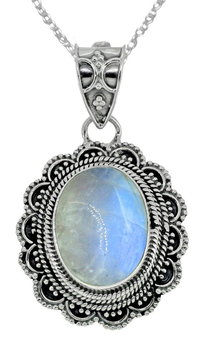 Moonstone Pendant 925 Sterling Silver Chain Necklace,18" - YoTreasure