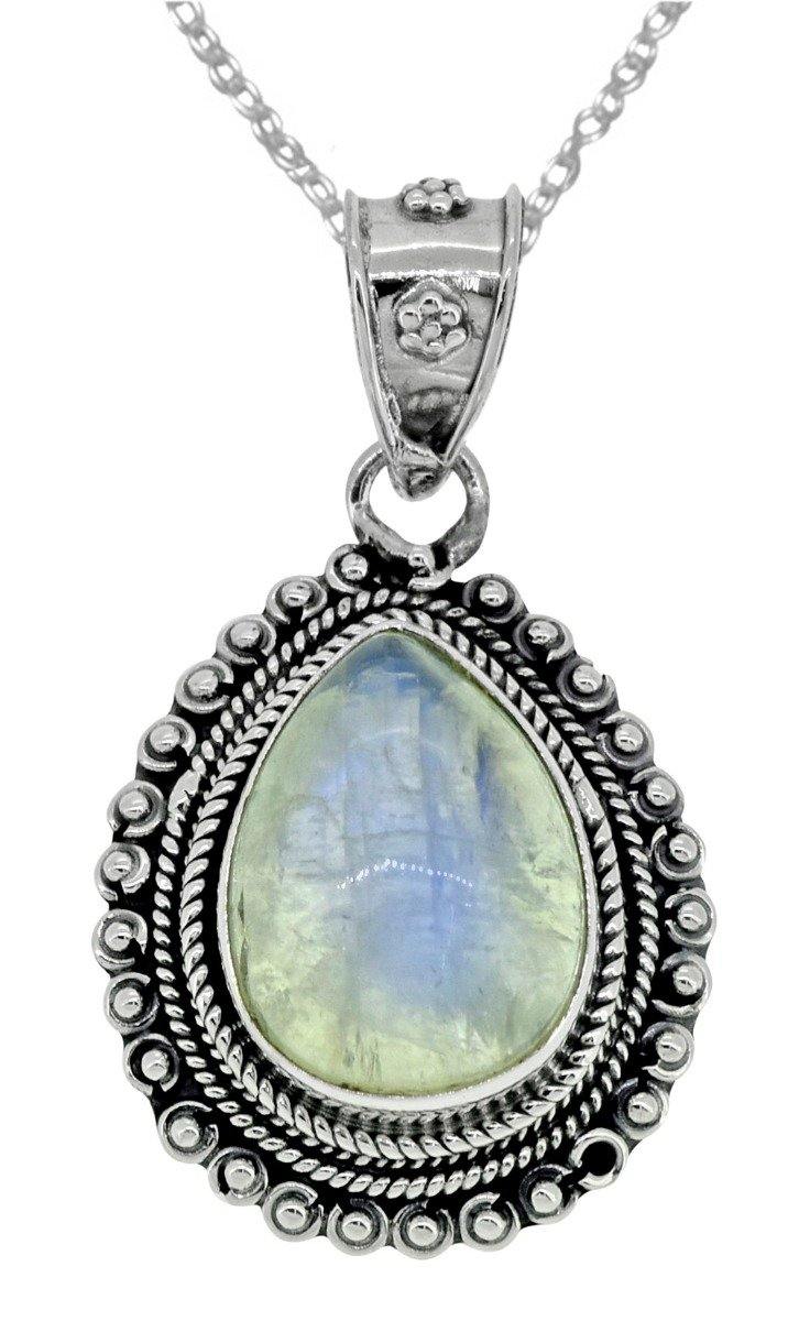 Moonstone Pendant Solid 925 Sterling Silver Chain Necklace,18" - YoTreasure