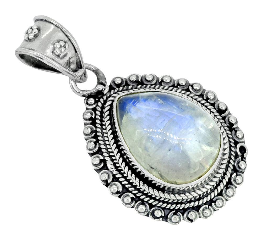 Moonstone Pendant Solid 925 Sterling Silver Chain Necklace,18" - YoTreasure