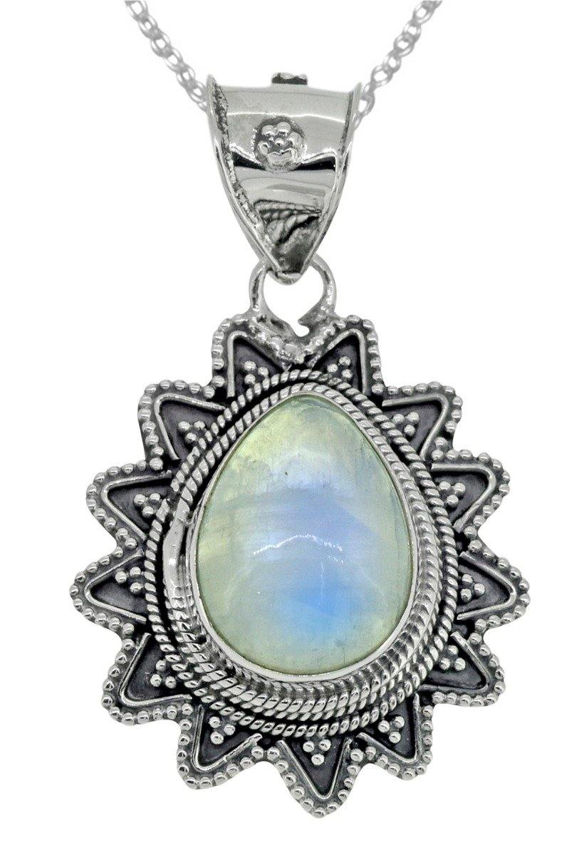 Moonstone Solid 925 Sterling Silver Designer Pendant,18" - YoTreasure