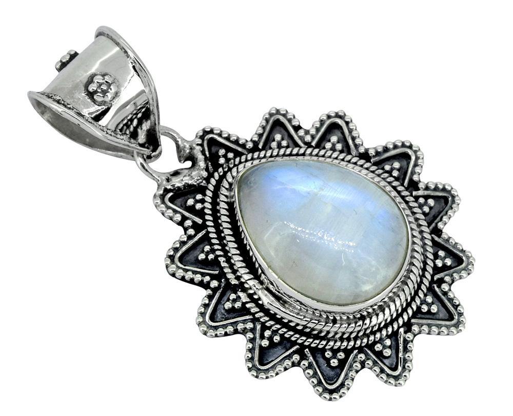 Moonstone Solid 925 Sterling Silver Designer Pendant,18" - YoTreasure