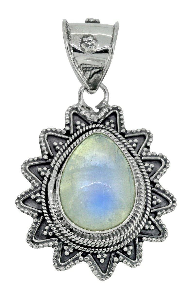 Moonstone Solid 925 Sterling Silver Designer Pendant,18" - YoTreasure