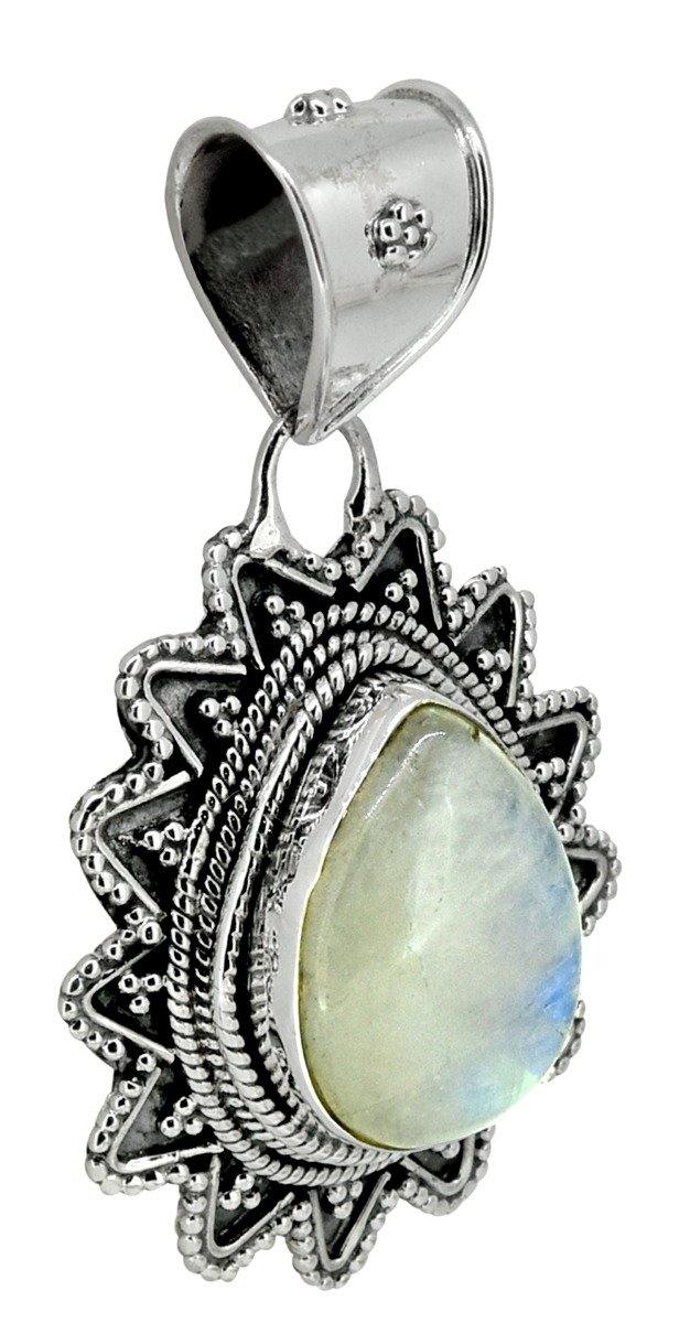 Moonstone Solid 925 Sterling Silver Designer Pendant,18" - YoTreasure