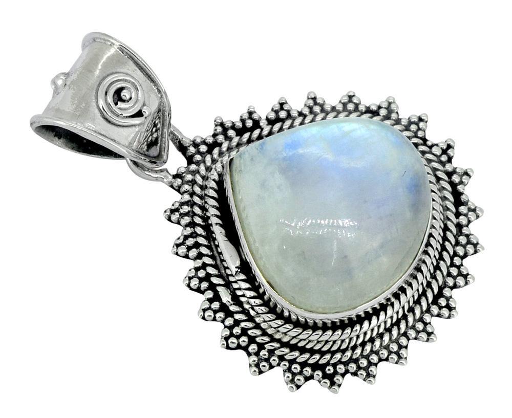 Moonstone Pendant Solid 925 Sterling Silver Teardrop Necklace,18" - YoTreasure