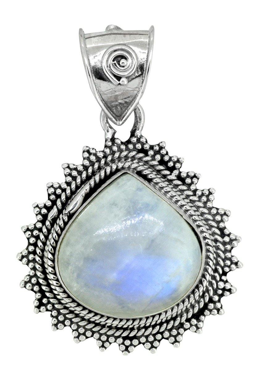 Moonstone Pendant Solid 925 Sterling Silver Teardrop Necklace,18" - YoTreasure
