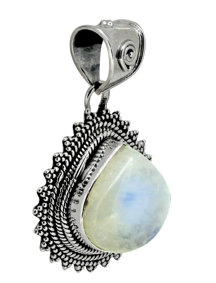 Moonstone Pendant Solid 925 Sterling Silver Teardrop Necklace,18" - YoTreasure