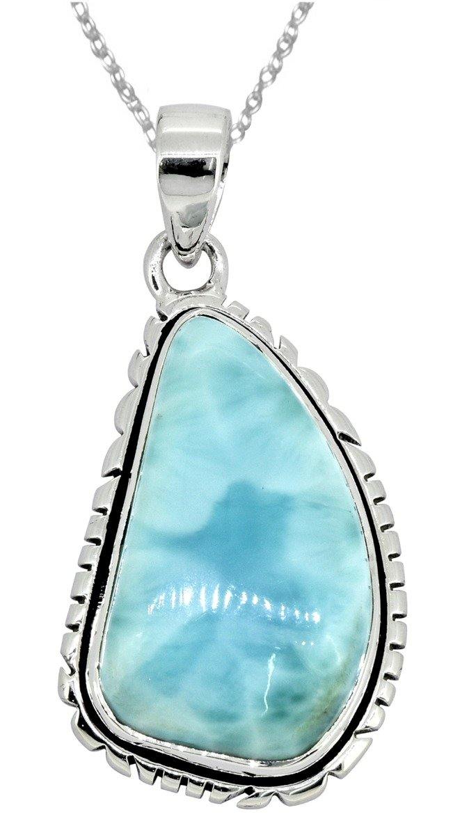 Larimar Solid 925 Sterling Silver Gemstone Pendant Necklace - YoTreasure